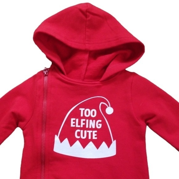 New Lullaby Lane "Too Elfing Cute" Red Hooded Fleece Playsuit Sz. 0-3M - Picture 2 of 10